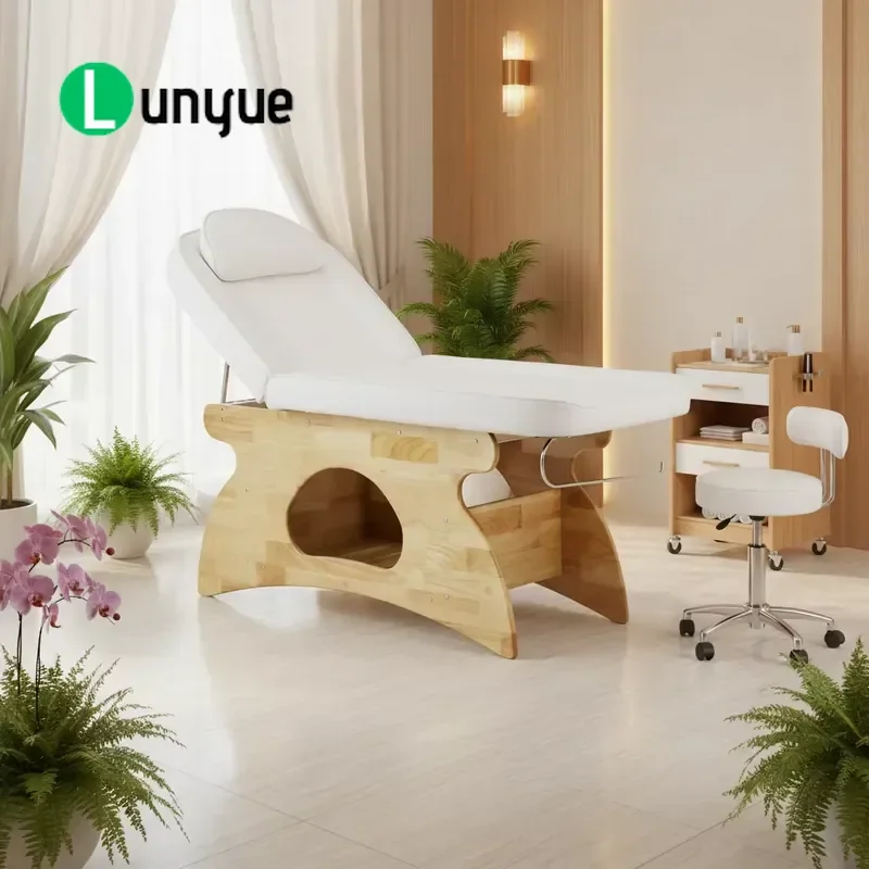 White Solid Wood Massage Bed with Storage for Beauty Spa Facial Hair Removal Thai Therapy Furniture Durable Cheap