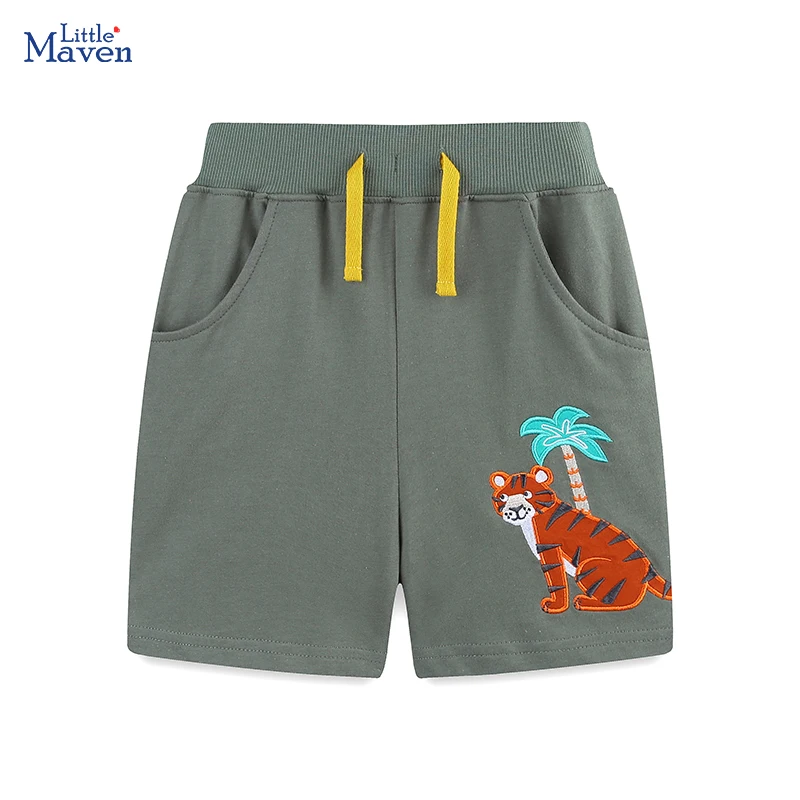 Little maven Summer Children's Clothing Baby Boys Animal Tiger Applique Embroidery Shorts Cotton Soft Comfort Cartoon Boy Pants