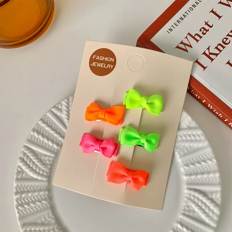 1set Solid Ribbed Bow Dog Hair Clips Vintage Matte Bowknot Barrettes Cute Crooming Hair Accessories