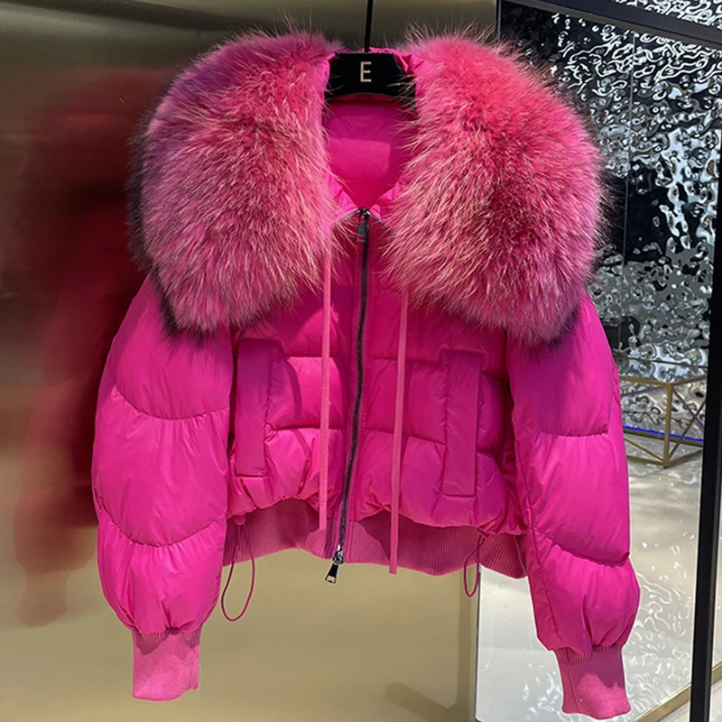 2026 Winter Real Fox Fur Collar White Duck Down Padded Down Jacket Regular Fashion Warm Big Fur Collar Women's Coat