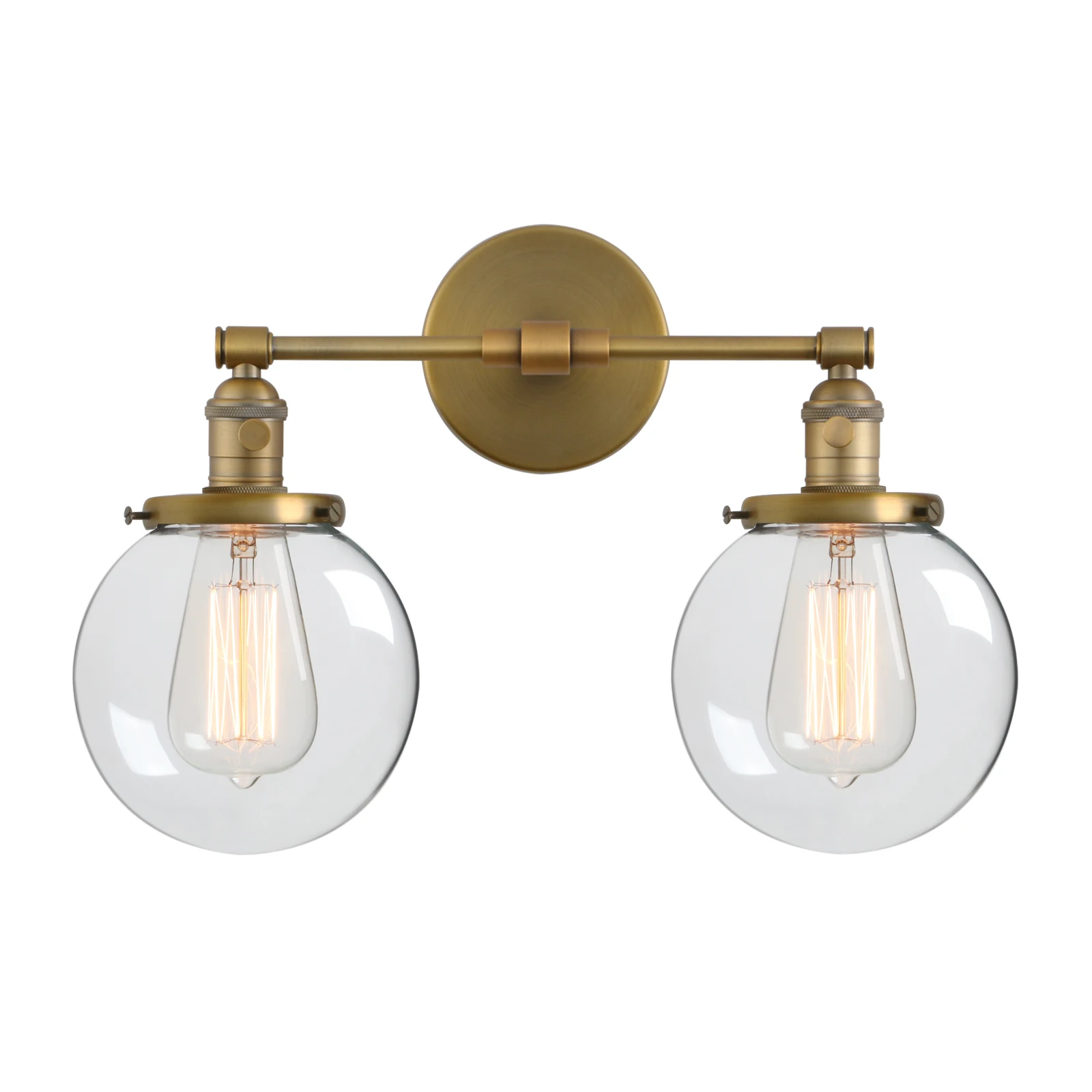 Phansthy Double Sconce Vintage Industrial 2-Light Wall Light with 5.9 Inches Clear Glass Canopy(Antique)