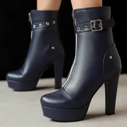 Platform Ankle Boots for Women Black Blue Red Yellow Short Boot High Heel Zipper Party Shoes Lady Big Size 45 50 New 2024 Winter