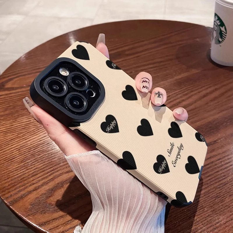 Fashion Simple Love Heart Silicone Case For iPhone 14 11 15 Pro Max Plus 12 13 Mini X XS XR 7 8 SE Leather Shockproof Full Cover