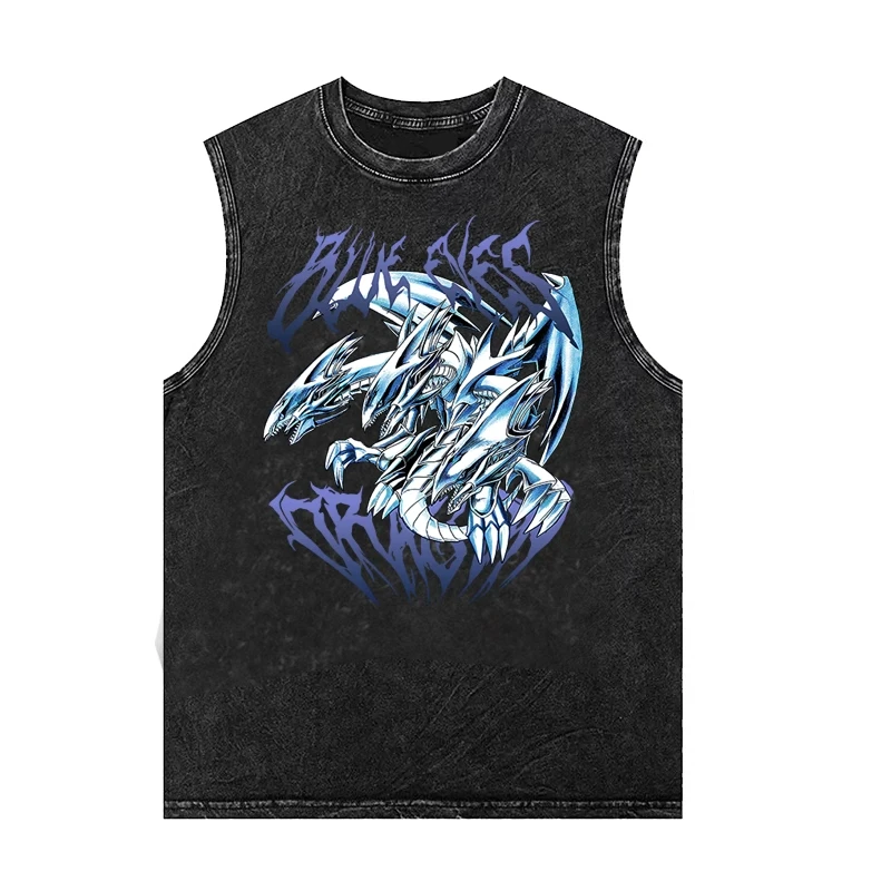 

man Retro 100%Cotton Washed Vest GYM Tank Top Japanese anime Yu-Gi-Oh! Men Y2k Top exercise Sleeveless streetwear Singlets
