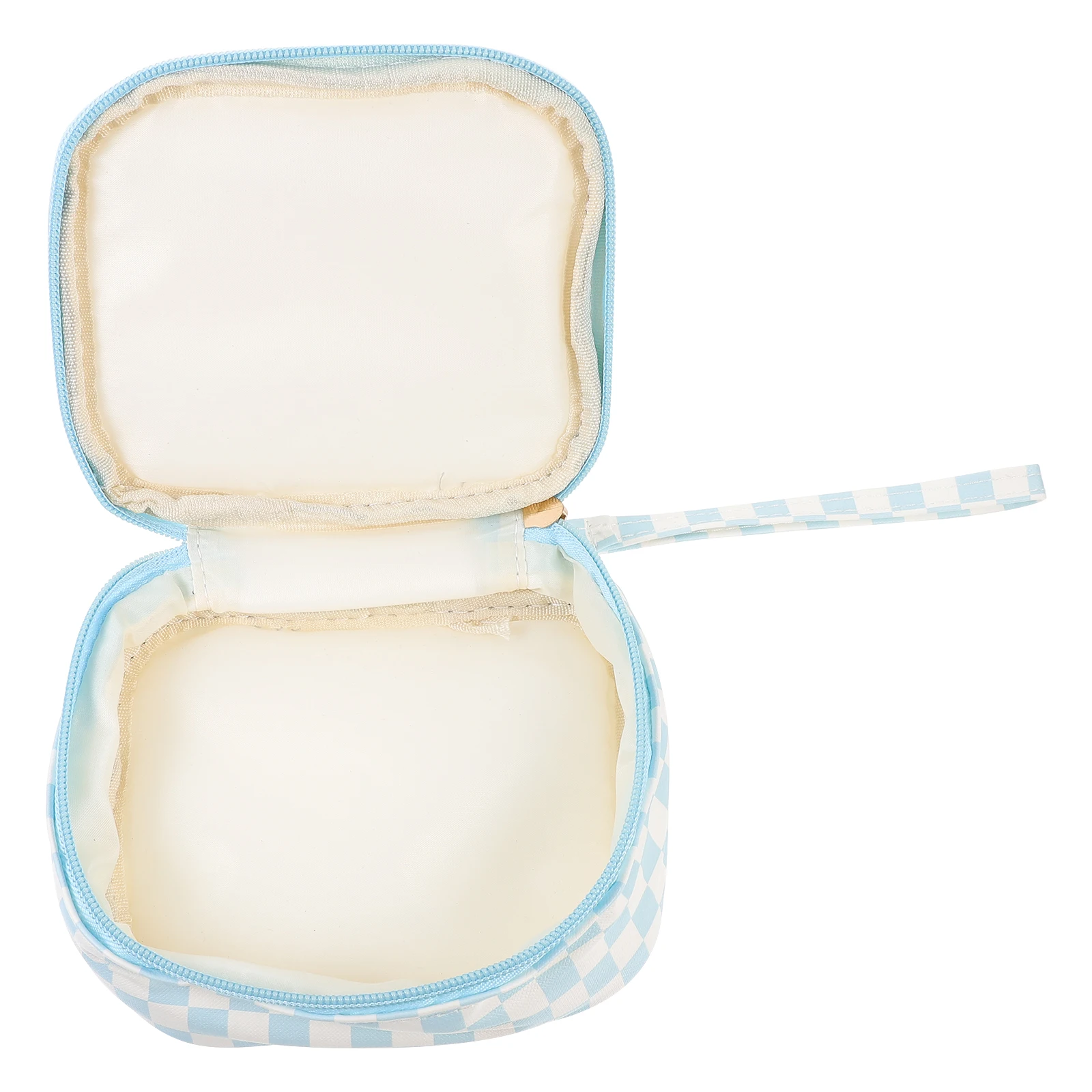 

Checkerboard Storage Bag Large Capacity Travel Toiletry PU Blue White Grid Sanitary Napkin Holder Pouch Period Pad ganizer