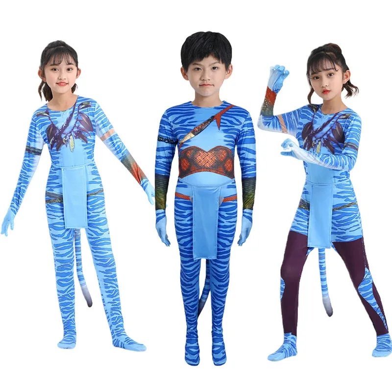 

Avatar Cosplay Costume Kids Boys Girls women and men suit Jumpsuit Alien The Way of Water Tight Disguise Halloween Party Suit