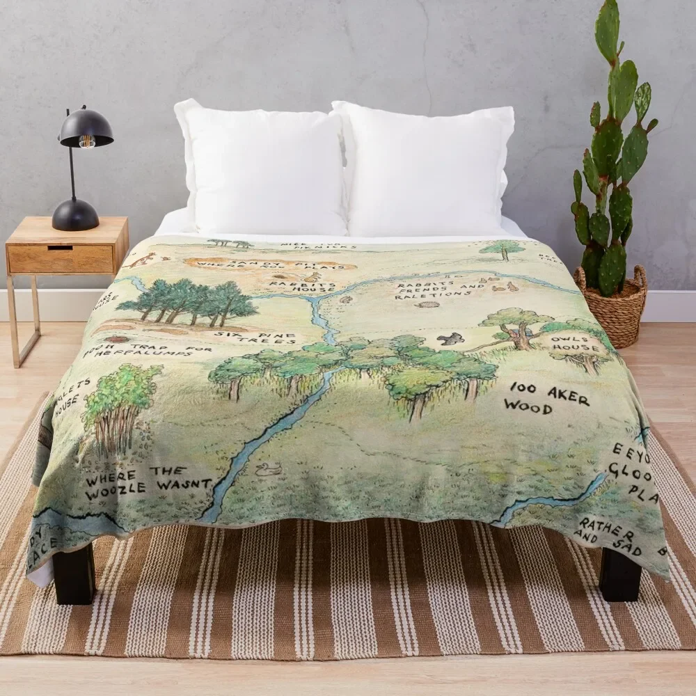 100 Acre Wood Map by E.H. Shepard Throw Blanket Summer Beddings Luxury Brand Blankets