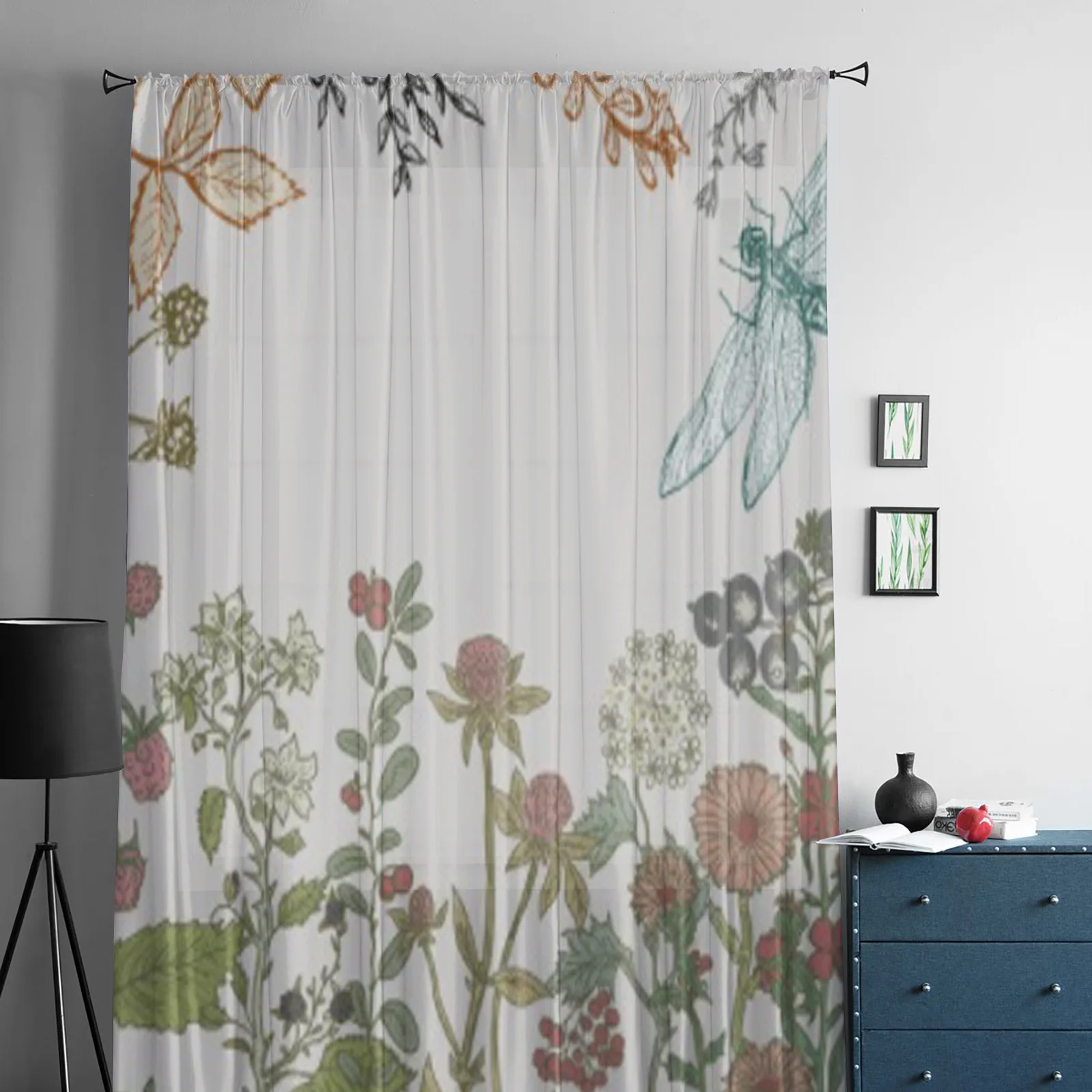 Herbs and Wild Flowers Tulle Curtains for Living Room Decoration Modern Veil Chiffon Curtains Bedroom Sheer Voile