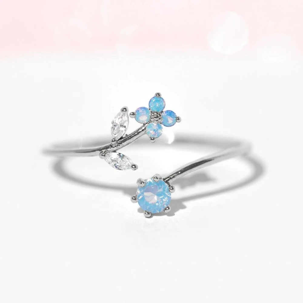Ins Y2K Stil Mode Schmuck Ästhetischen Charme Zirkon Blaue Blume Verstellbare Öffnung Ring Für Frauen anillos para hombres