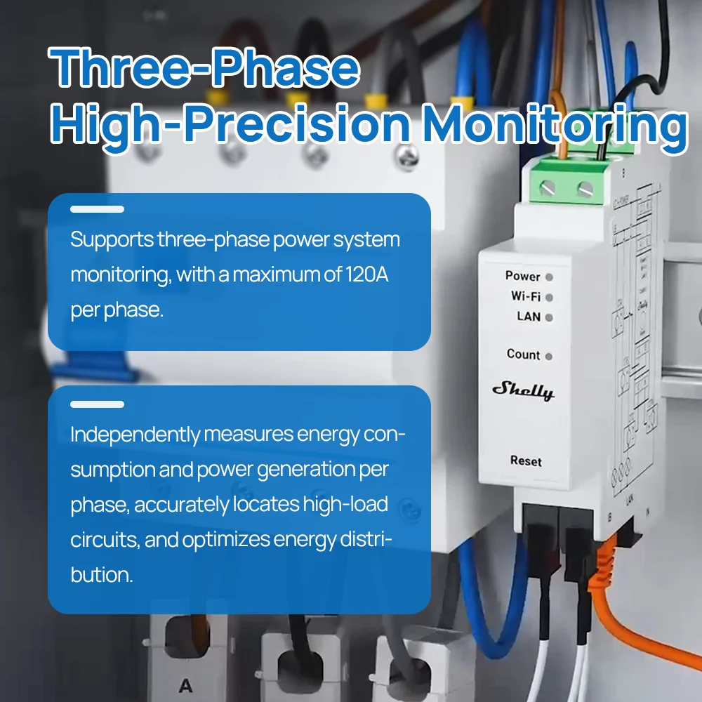 Shelly Pro 3EM DIN Mountable 3 Phase Energy Meter Photovoltaic Rady Reports Accumulat Energy Instantaneous Voltage Current Power