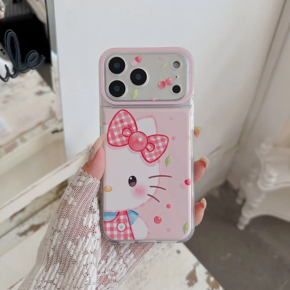 Luxury Hello Kitty Red Plaid Bow Cherry Phone Case For iPhone 15 16 17 Pro Max With Matching Beaded Chain Girly Protective Cover - view 3