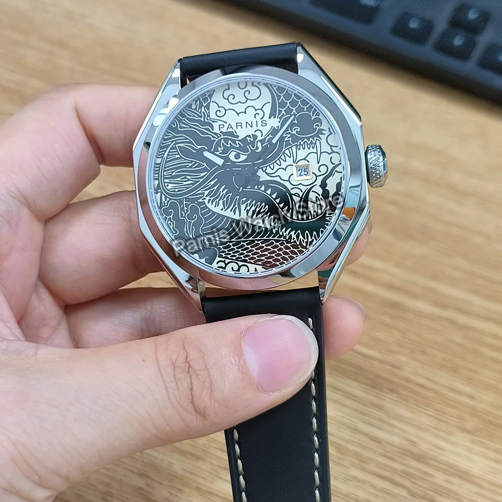Parnis 43mm Miyota Automatic Movement Men\'s Mechanical Watch Sapphire Crystal Date Drawing Dial Wrist Watch Gift
