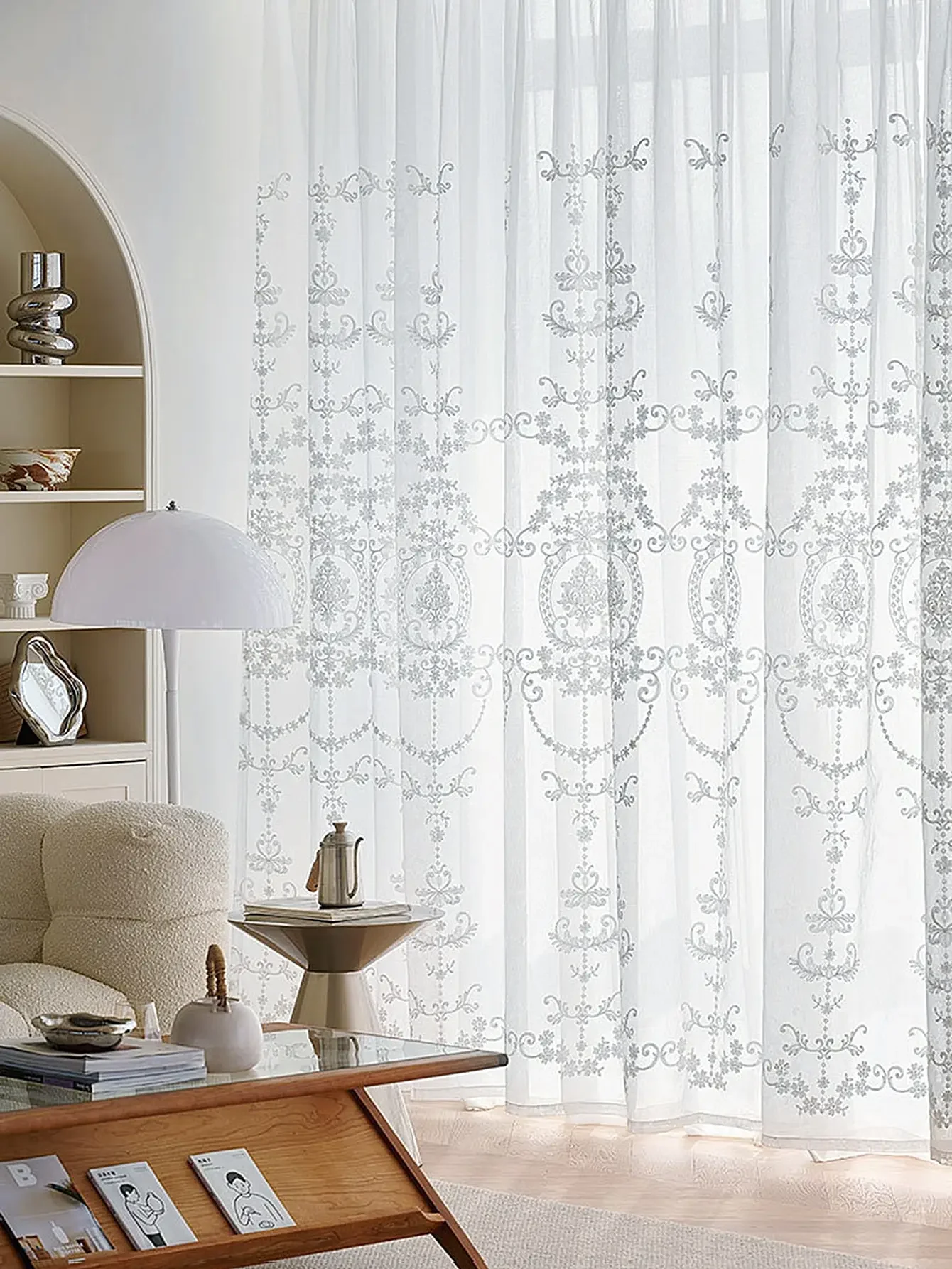 

Wedding Decoration 1PC Floral Embroidered Sheer Curtain European Polyester Light Filtering Privacy Sheer Curtain For Living Room