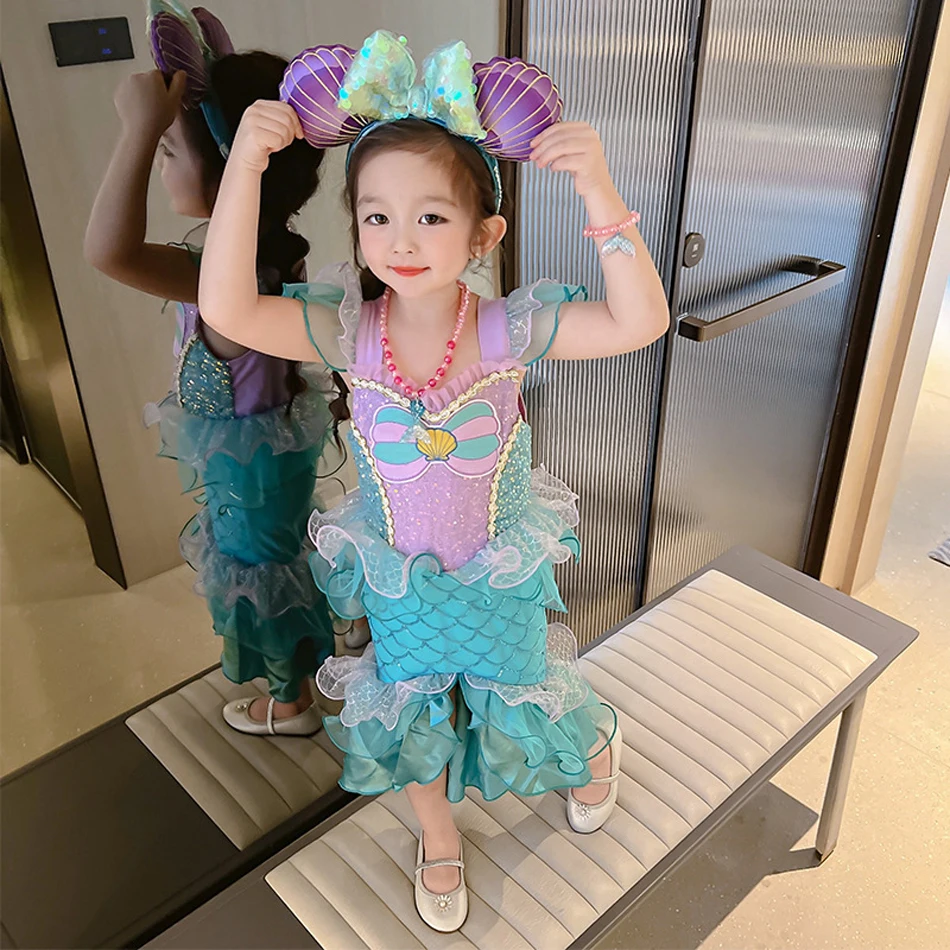 Vestido de sirena para niñas, vestido de princesa Ariel de cumpleaños para niños, Halloween, Carnaval, fiesta de Pascua, disfraz de niña Cosplay