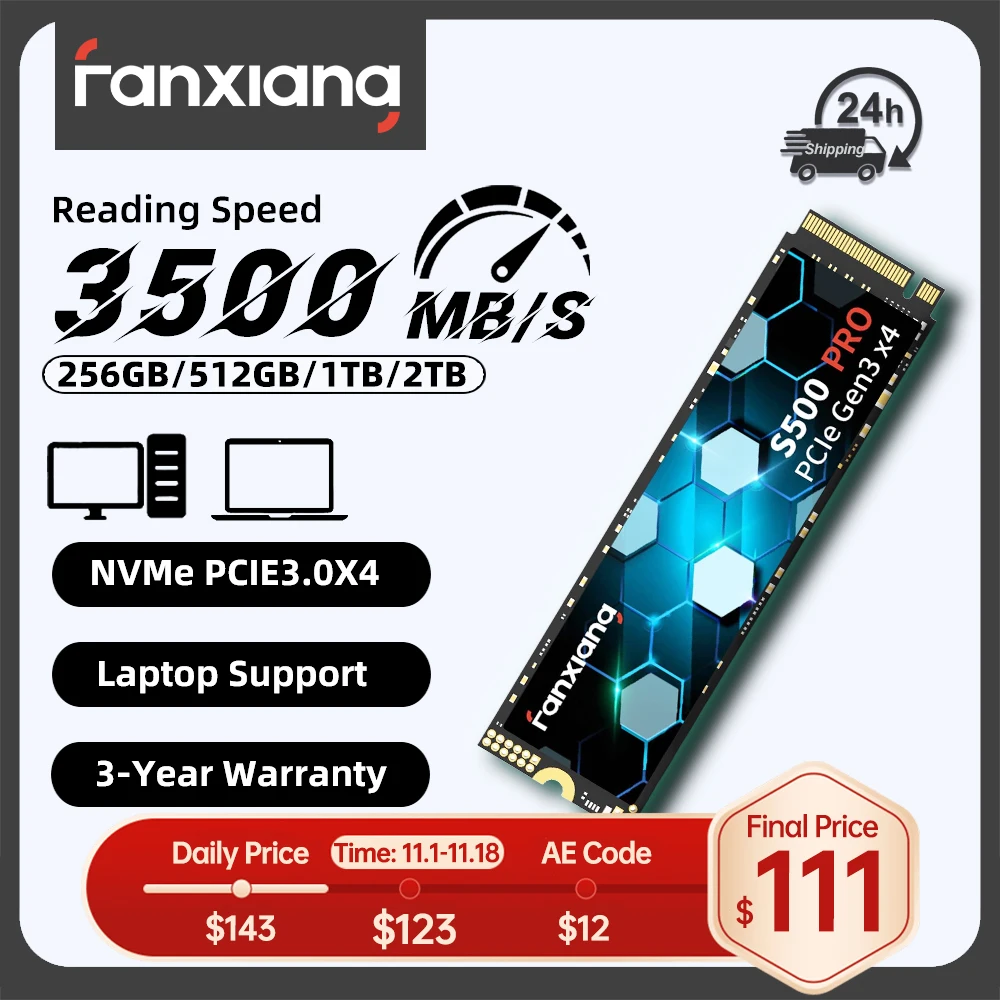 Fanxiang S500 Pro M.2 SSD NVMe 256GB 512GB 1TB 2TB SSD M.2 2280 PCIe3.0 Wewnętrzny dysk SSD do laptopa i komputera stacj...