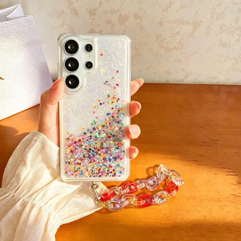Capa Glitter Star Love Quicksand para Samsung Galaxy S26 Ultra S25 Pro S24 FE S23, Capa de Telefone com Destelhos em Movimento