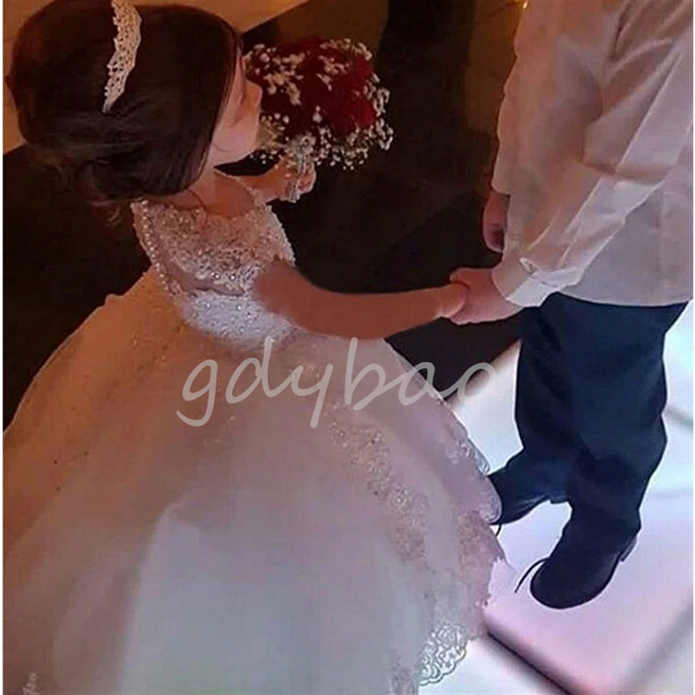 Pequena princesa branco flor menina vestidos para casamento tule renda inchado clássico para festa de aniversário à noite vestidos de baile de baile