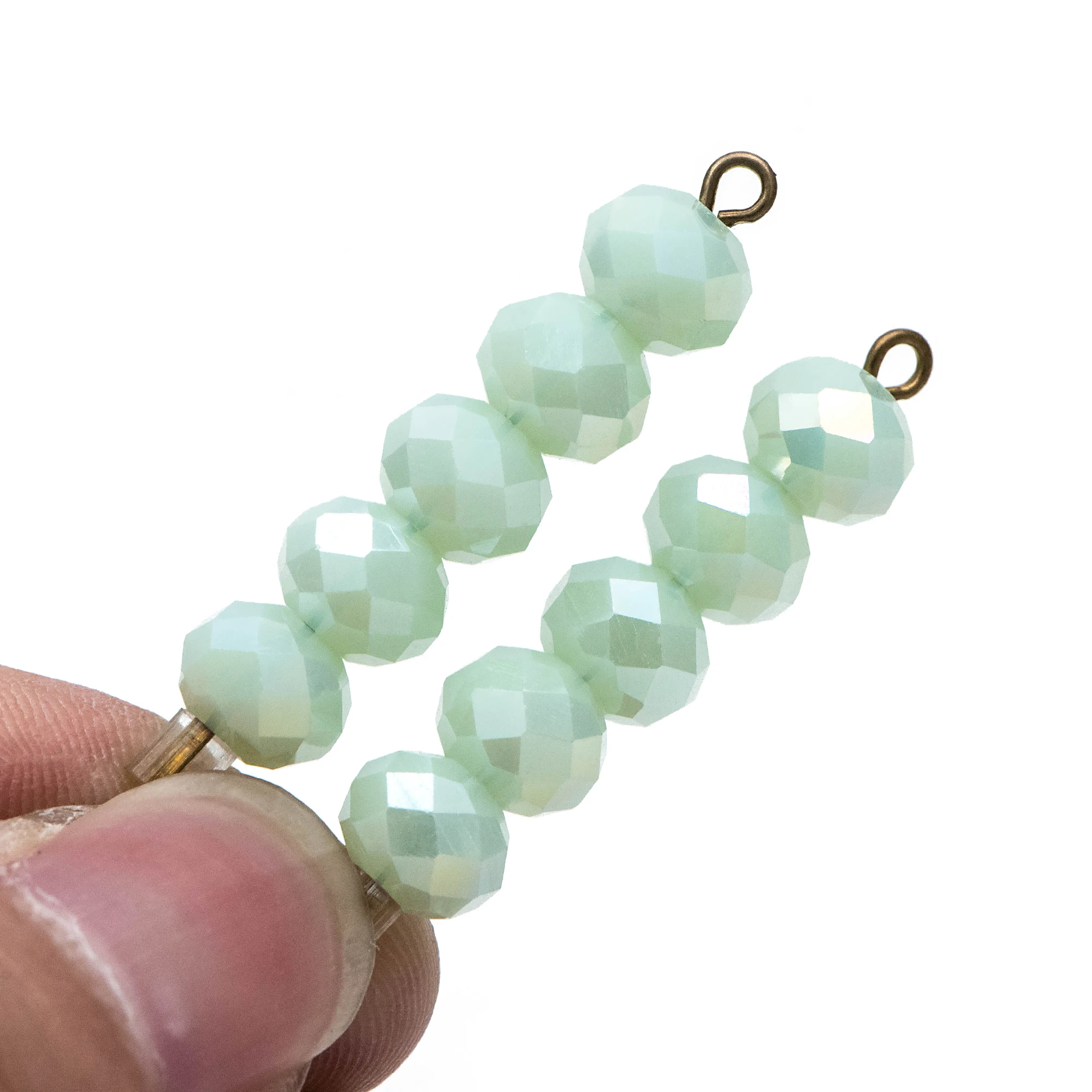 Faceted Rondelle Glass Beads 6x8mm, Mint Green AB -(#BZ08-139) / 70pcs