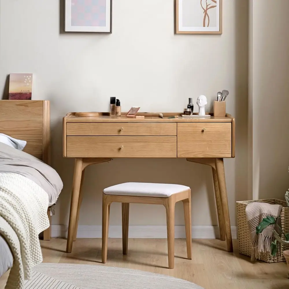 Compact Wooden Desk with Drawer Divider, Ideal for Study or Vanity Use in Bedroom, 18 Deep x 31 Wide x 32 High