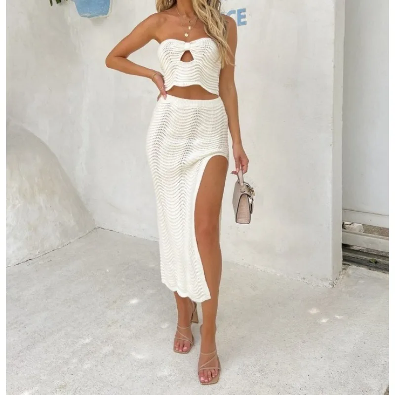 

2026 Spring and Summer New Knitted Women's Clothing Chest Wrap Sleeveless Small Tube Top Spice Girl Hip Wrap Skirt Set