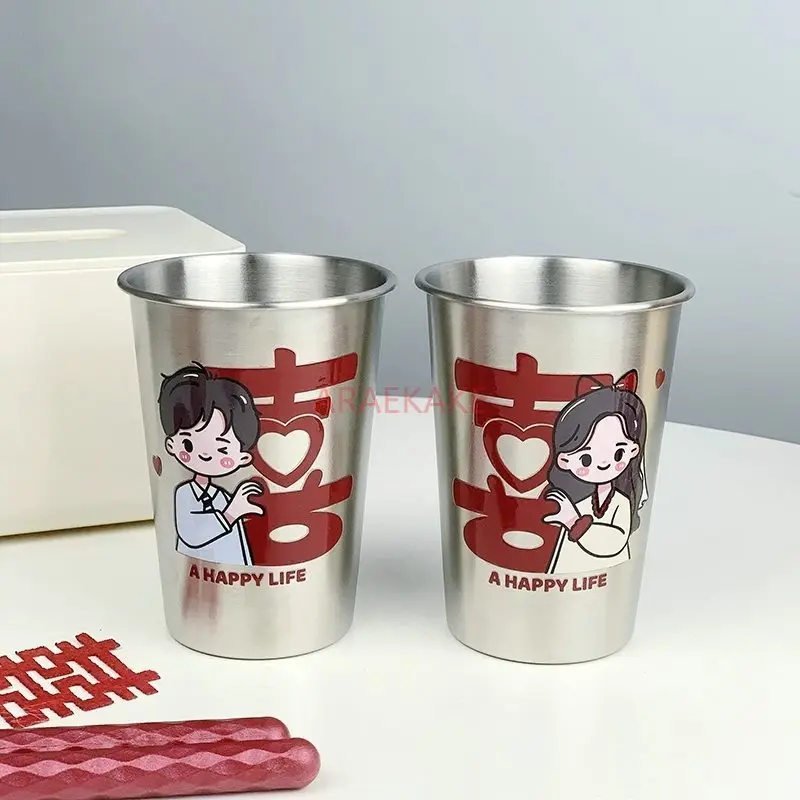 

2pcs Newlywed Wedding Gift Set Home Rinse Cup Wedding High Beauty Accompanying Stainless Steel Toothbrush Cup