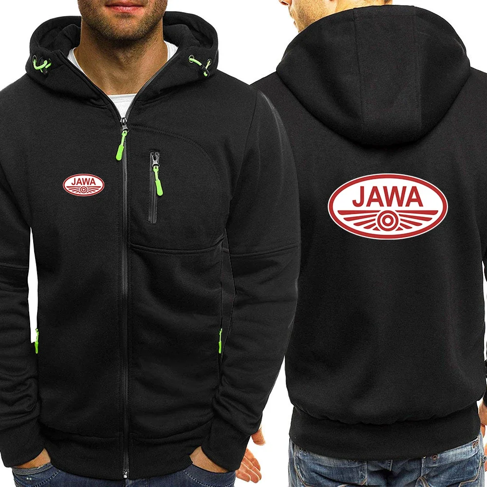 

JAWA Motorcycle Hooded Coats Casual Zipper Sweatshirts Men Zip Up Hoodie Warm Fleece Black Grey Tracksuit Drawstring Colthing