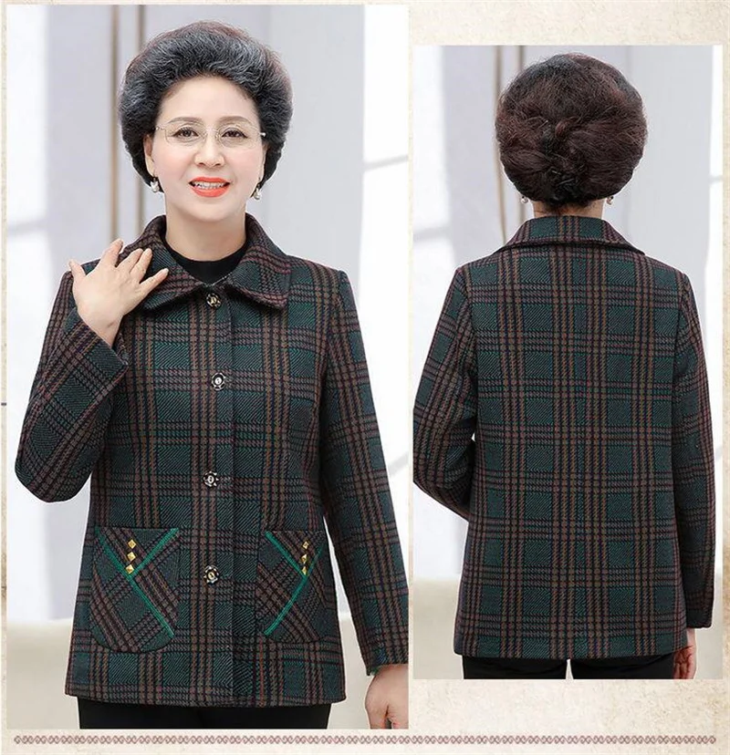 Grandma Spring And Autumn Thin Coat 60 Years Old 70 Years Old Female Mom Autumn Dress Collar Top Wife Elderly Female Dress