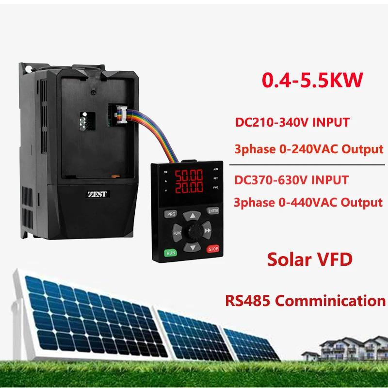 

RS485 Solar Converter 0.75/1.5/2.2/3.0/4.0/5.5/7.5 KW 5/7/10HP DC380-620V to 3 Phase 380V 220V Variable Frequency Drive Inverter