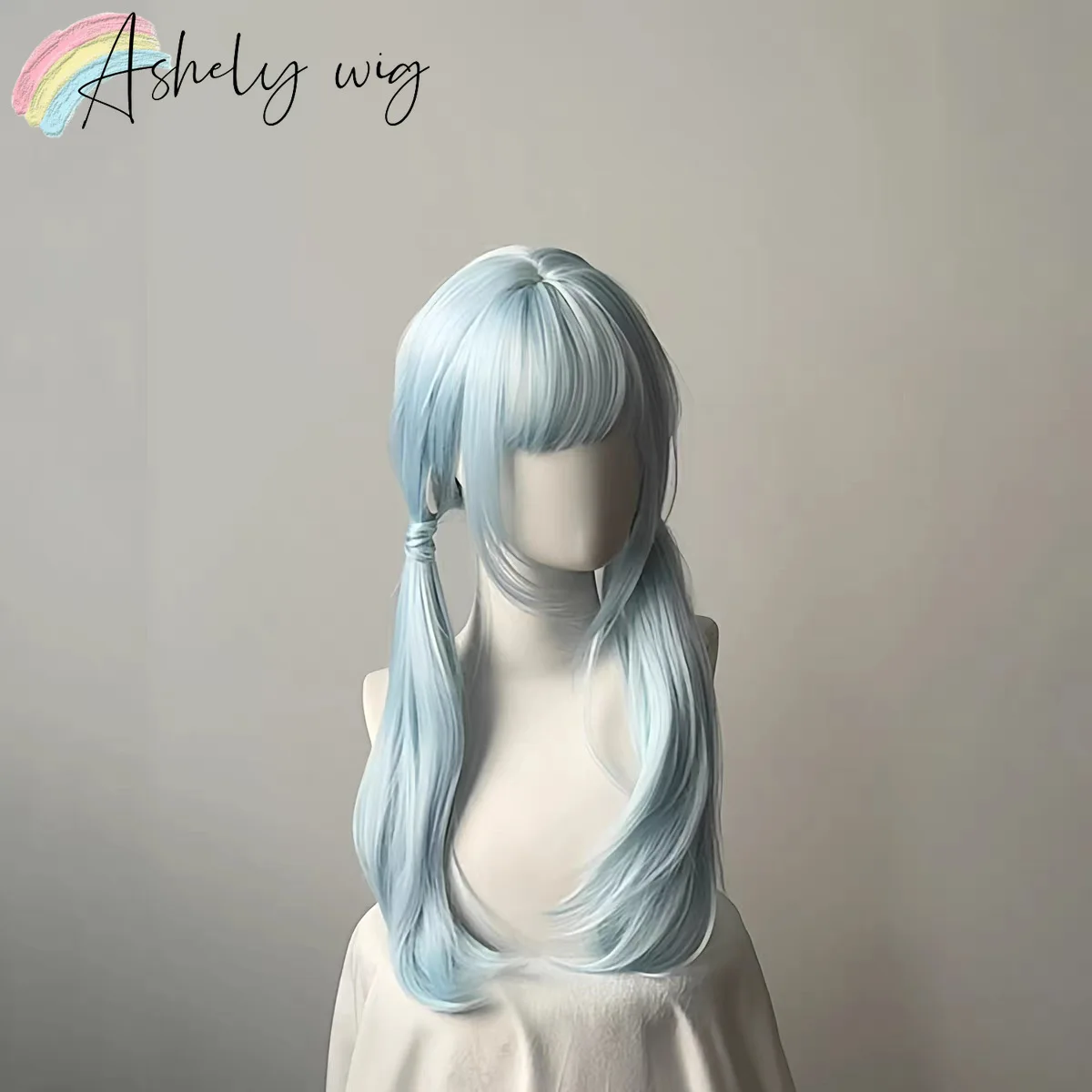 Light Blue Lolita Wig with Bangs 24inch Long Straight Hair Wigs for Women Blue Heat-resistant High Quality Synthetic Wigs Peluca