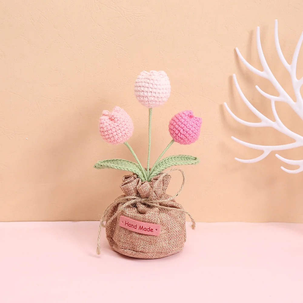 Handgewebter Blumentopf, Liebliche Gestrickte Blumen, Kreative Kunstpflanze im Topf, Dekoration für Schreibtisch und Bücherregal, Geschenk für Freunde – Detail 3