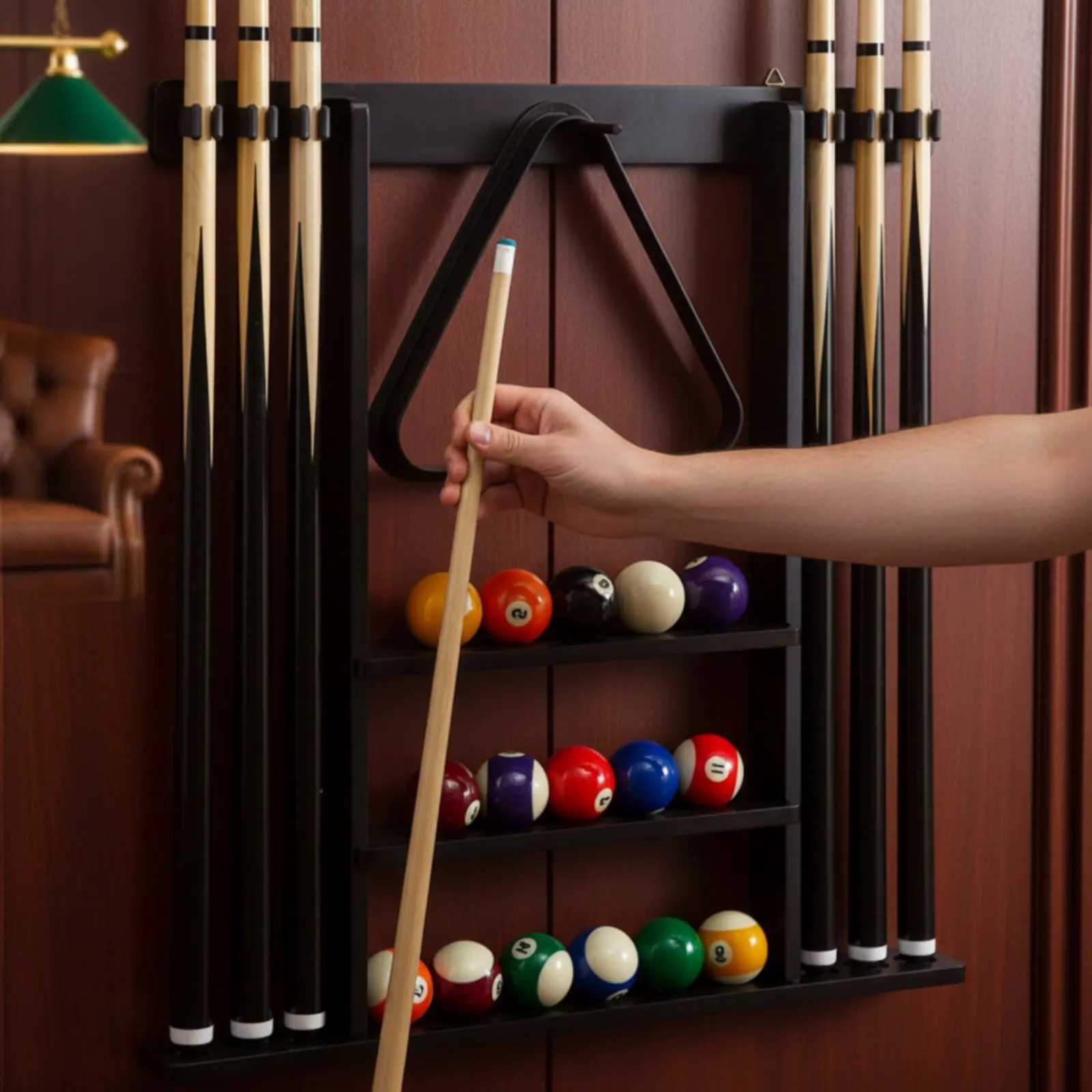 Billiard Cue Rack Black Finish Billiard Cue Stand Game Furniture Easy to Install Sports Storage Scratch Protection for Club Room view 5