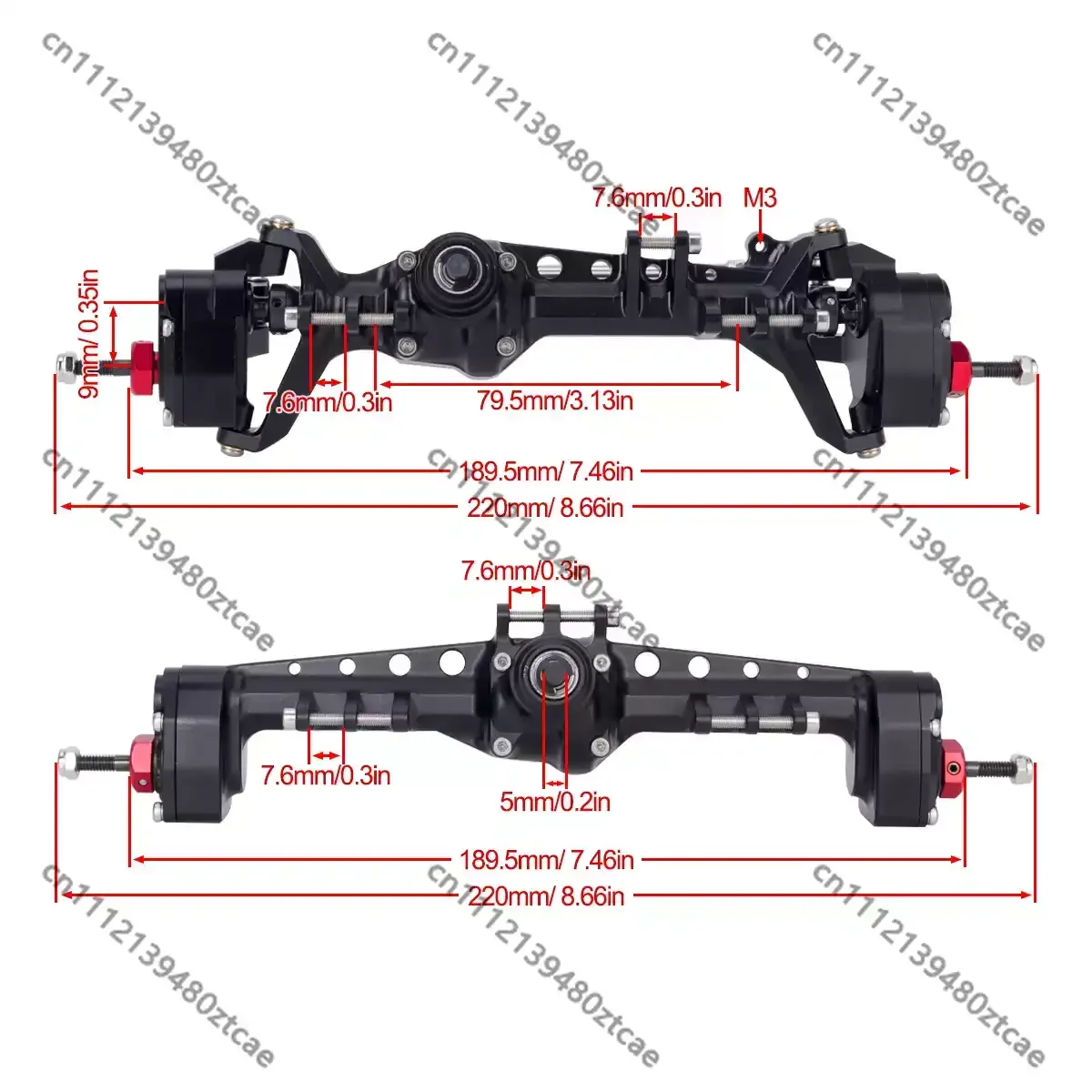 1/10 RC Crawler Aluminum Alloy Integrated Front Rear Portal Axle Set 3-Segment Constant Velocity Drive Shaft Upgrade Parts