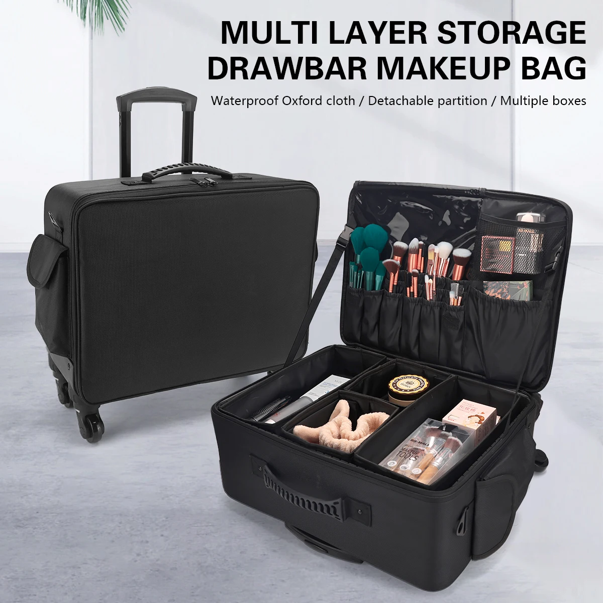 

Rolling Makeup Train Case with Wheel Organizer Portable Barbershop Hairdressing Tool Salon Makeup Artist Travel Trolley Supplies