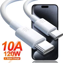 C To C 120W Type-C Cable 10A Fast Charging Charger Wire Cord For iPhone 15 iPad Samsung Xiaomi USB C Fast Charging Phone Cable