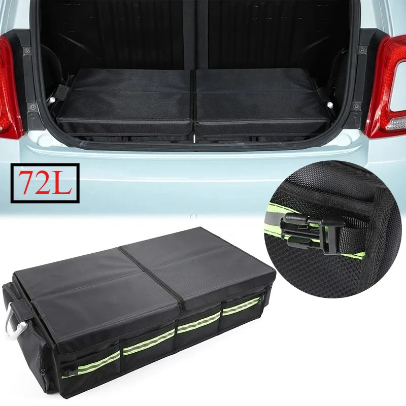 For Fiat 500 70L Car Trunk Organizer Foldable Heavy Duty Durable Sturdy Collapsible Reflective Strip Storage camping toos Box
