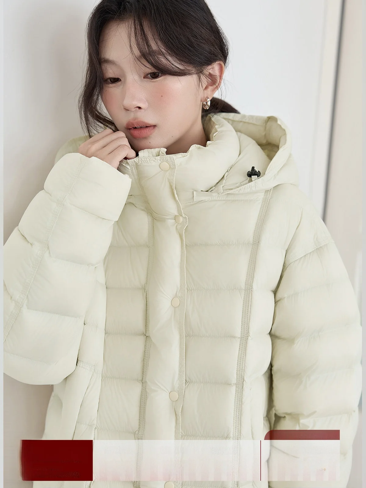 

HuiXi Pear Color down Jaet Women's Winter New Faionable Warm Coat Hooded Stand Collar Single Button Long Sve Thiened