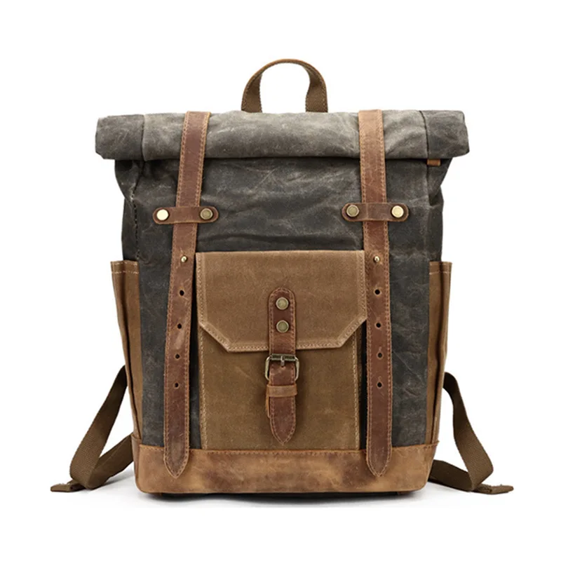retro-style-oil-wax-canvas-laptop-bag-casual-large-capacity-student-bookbag-men's-backpack-fashionable-leisure-daily-use