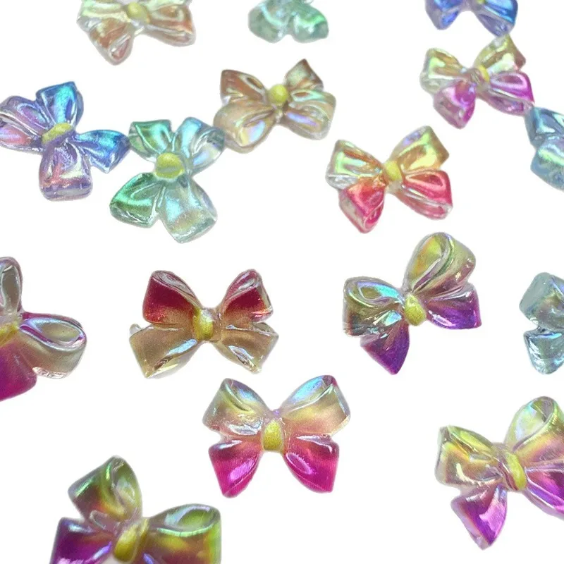 100 pezzi/pacco 2026 ciondoli per unghie con fiocco in resina iridescente - Aurora Butterfly Nail Art, decorazione per unghie a pressione futuristica per manicure fai da te