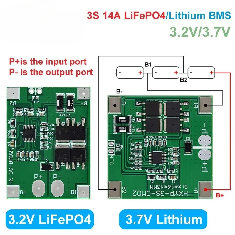 3S 9.6V 11.1V 12.6V Lifepo4 Li-ion Lipo Lithium Battery Protection Board 18650 BMS 14A limit 20A PCB 4 Cell Pack PCM 3.2V 3.7V