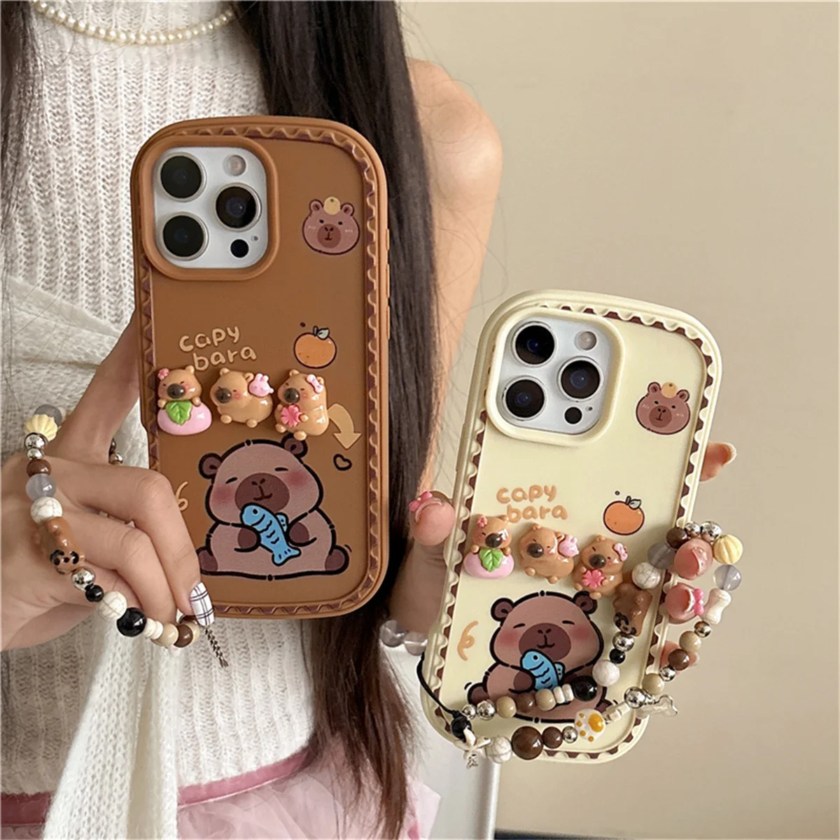 

Funny Cute 3D Animal Phone Case For iPhone 16 Pro 15 14 13 Pro Max Cover with Chain Shockproof Cartoon Cases Girls