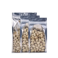 100pcs Smell Proof Stand Up Pouch Pistachio Cashew Nut Heat Sealing Clear Window Zipper Lock Aluminum Foil Side Gusset Bag