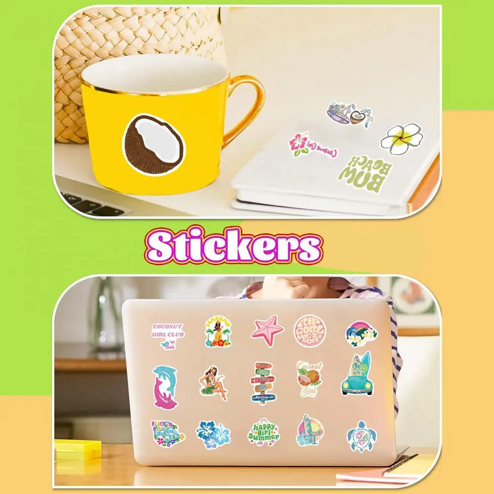 Coconut Girl Stickers Diy Graffiti Stickers Summer Beach Vacation Coconut Girl Sticker Set 50pcs Waterproof Pvc Diy for Phone