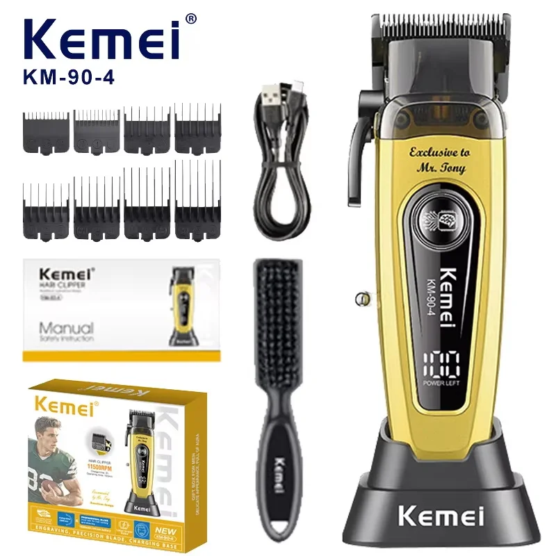 

Kemei Km-90-4 Professional Hair Clipper for Men 11500RPM 10W Brushless Motor DLC Blade Base Charger Haircut Machine Hair Trimmer