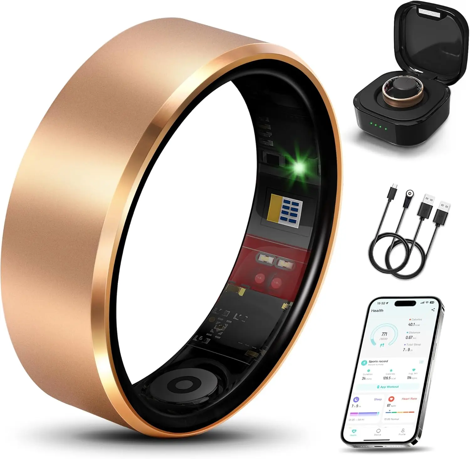 Smart Health Ring 2.0 for Women Men, Slim Scratch-Resistant Design, Monitors Heart Oxygen Sleep Steps Waterproof Rose Gold