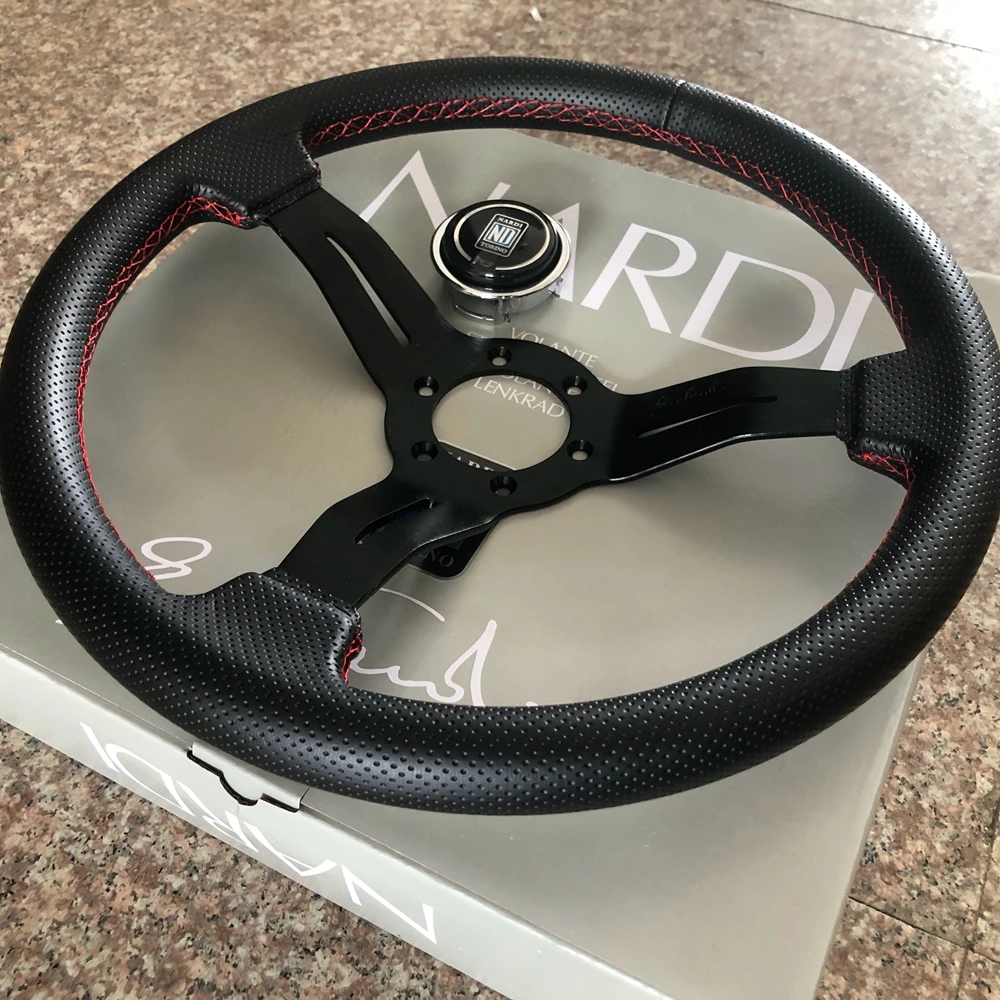 Classic 14Inch Universal Racing Drift Nardi Steering Wheel Car Punch Leather JDM Steering Wheel Volantes For HONDA Toyota BMW VW