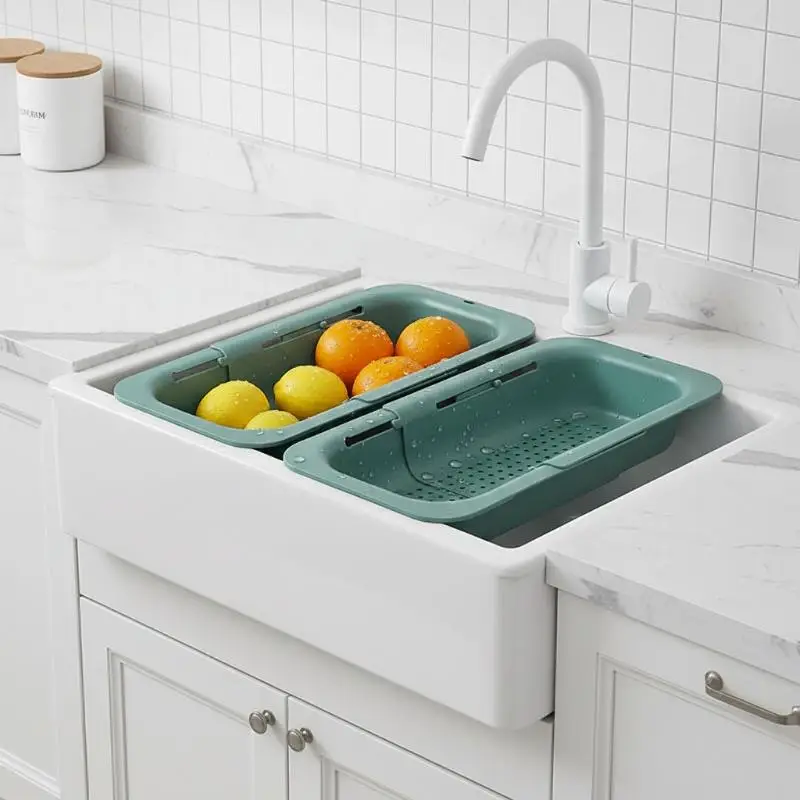 [G] Telescopic Drain Basket, Lightweight Sink Storage Basket, Made Of Non-toxic Plastic, Food Contact Safe, Easy To Install