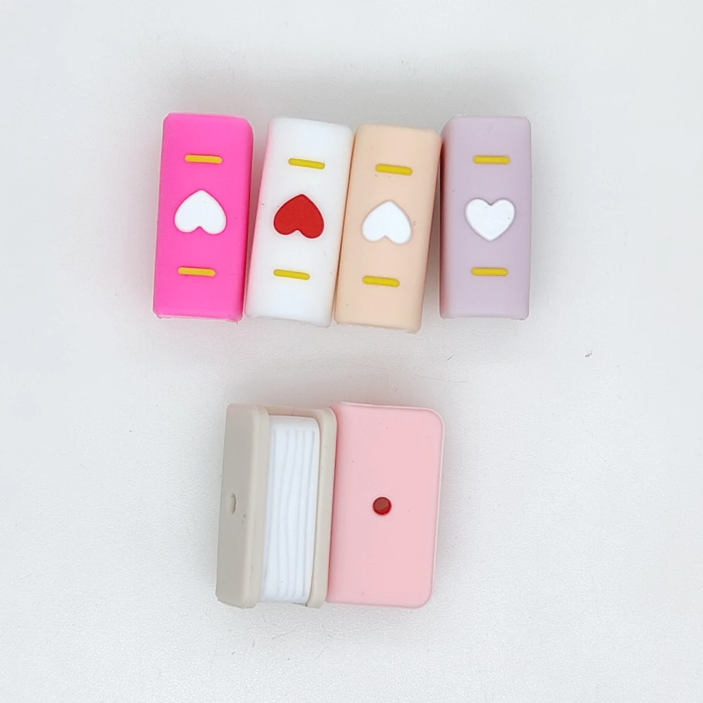 10 قطعة ثلاثية الأبعاد شكل الكتاب البؤري سيليكون الخرز المفاتيح حلية DIY بها بنفسك قلم قابل للخرز صنع المجوهرات