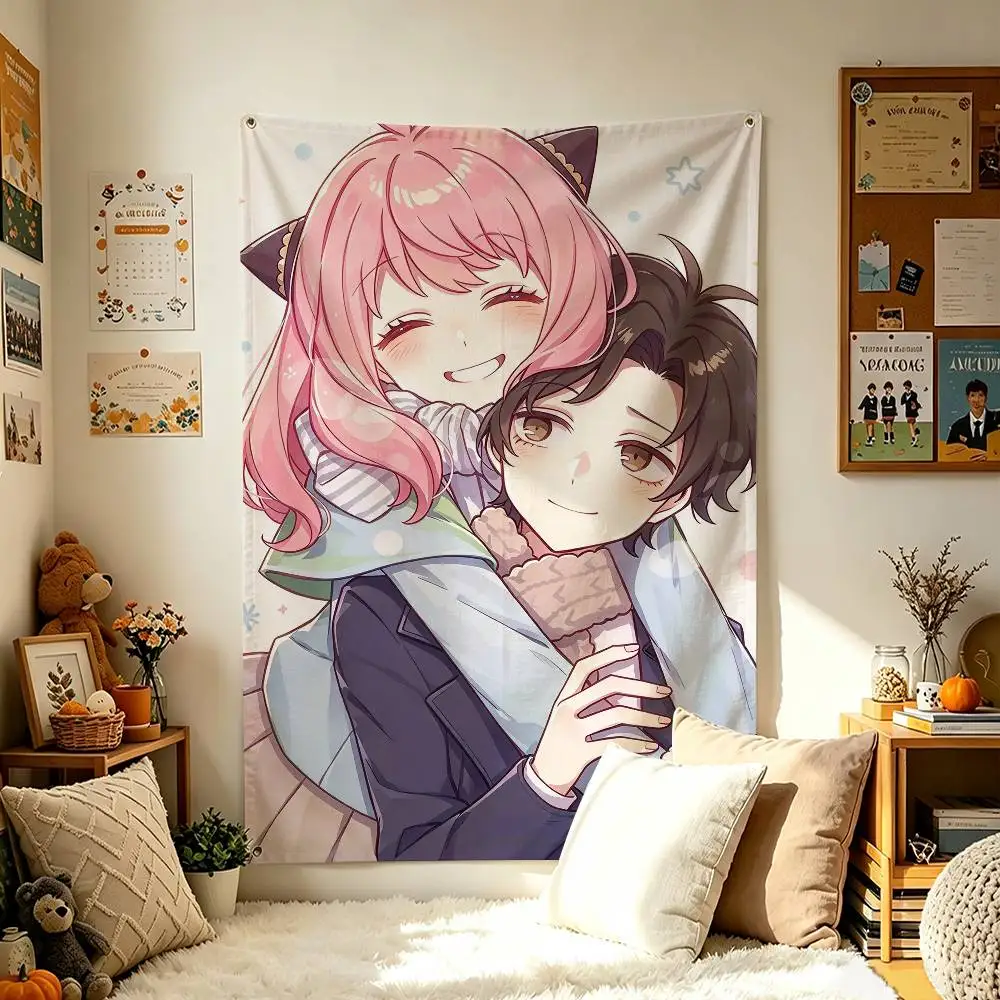 S-SPY Funny FAMILY Anya Forger Damian Vertical Flag Tapestry Wall Hanging Indoor Outdoor Home Decor