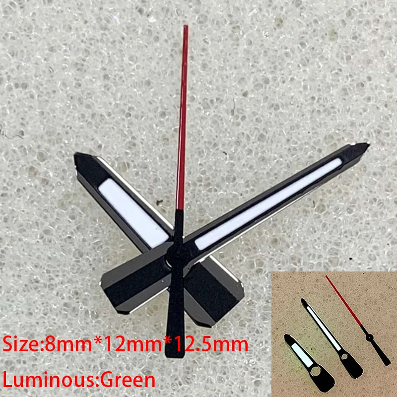 Высокое качество модифицированные зеленые светящиеся черно-красные 8 мм * 12 мм * 12,5 мм стрелки часов аксессуары для часов для механизма NH35/NH36/4R/7S