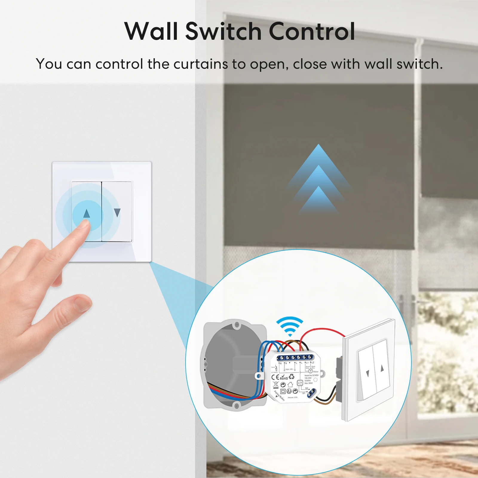LoraTap WiFi Smart Curtain Switch Module Remote Control & Timer Works with Tuya Smart Life Google Home Alexa for Roller Blinds